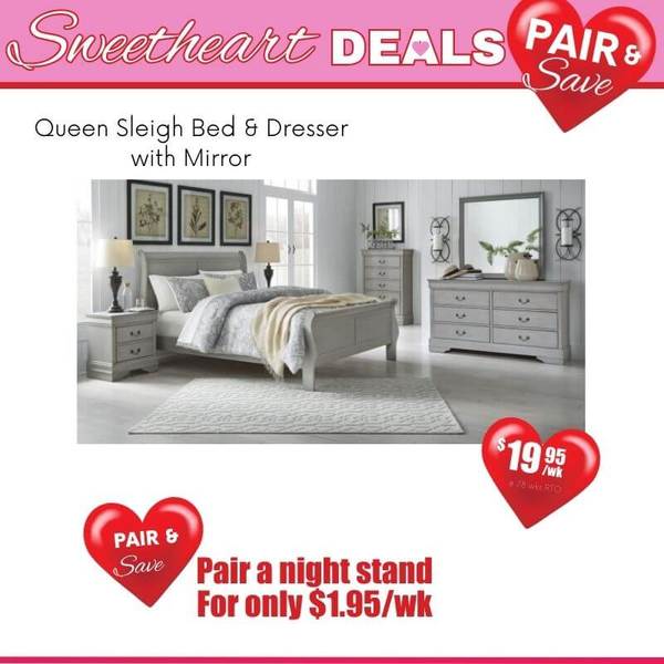 Queen Sleigh Bed and Dresser with Mirror