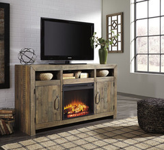 Ashley - LG TV STAND W/FIREPLACE-BROWN