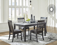 5PC DINING SET-WHITE FAUX MARBLE/BLK